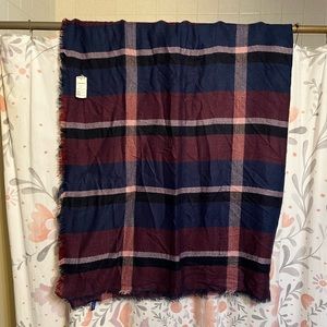 NWT Apt9 blanket scarf approx. 54X59 large plaid design maroon navy blue